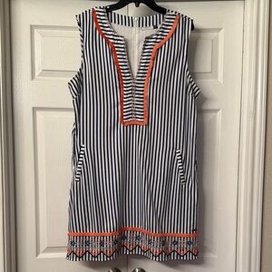 Cabana Life Navy Striped Dress with Coral Accents